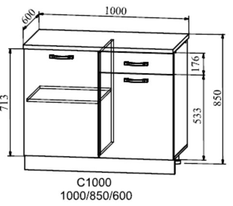 Кухня Тренто шкаф нижний 850*1000
