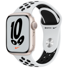 Смарт часы Apple Watch Nike Series 7 GPS, 45mm Starlight Aluminium Case with Pure Platinum/Black Nike Sport Band (MKNA3GK/A)