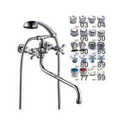 Смеситель для ванны-умывальника ПСМ 165-К/65, стеклянные маховики, шаровый переключатель