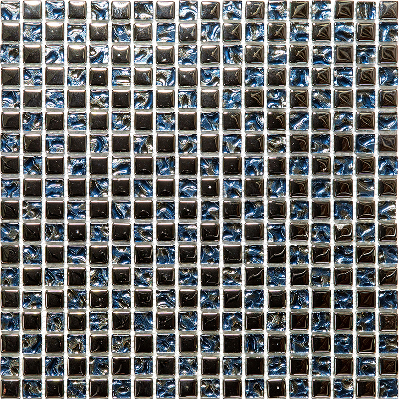 PA-03-15 Мозаика из стекла Natural Light серебряный голубой темный квадрат глянцевый
