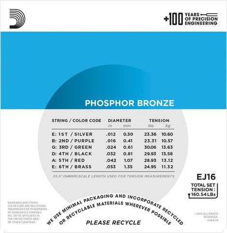 D`ADDARIO EJ16 PHOSPHOR BRONZE LIGHT 12-53