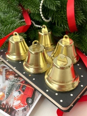 Колокольчик металлический, для декора и творчества, размер 4 см, цвет золотой, набор 5 шт