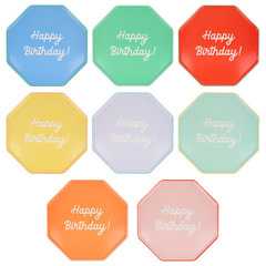 Тарелки большие цветные "Happy Birthday" 8 шт. (26,7 см)