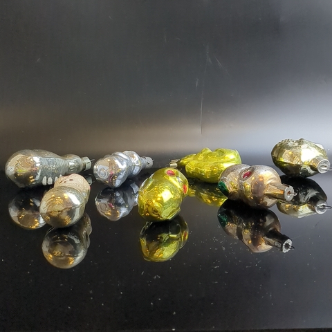 Ёлочные игрушки набор из 7 разных филин, белочка, девочка в шубке и др, стекло, подвесные, ручная роспись, винтаж СССР 1960-1990 гг.  Советские ёлочные игрушки и украшения. Состояние и комплектация на фото.