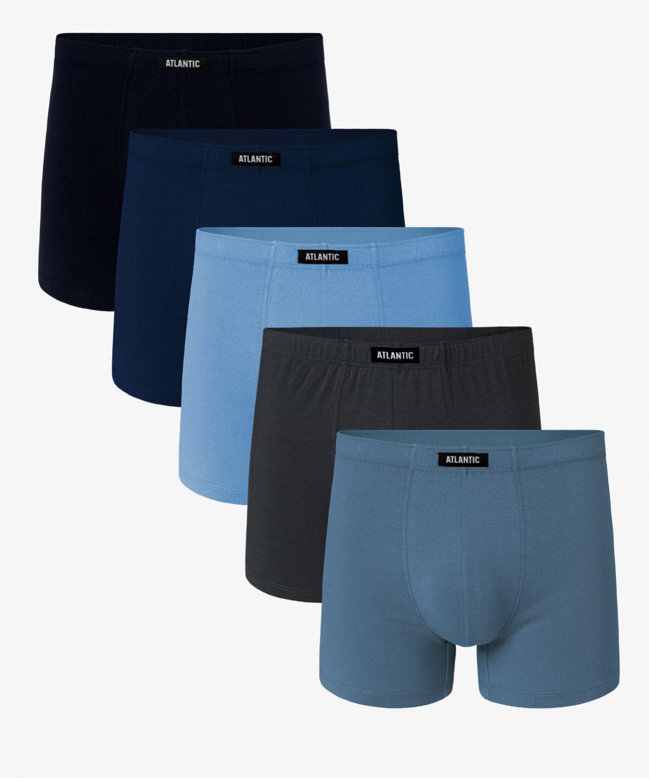 Мужские трусы шорты Atlantic, набор из 5 шт., хлопок, темно-синие + темно-голубые + светло-голубые + графит + голубые, 5SMH-002