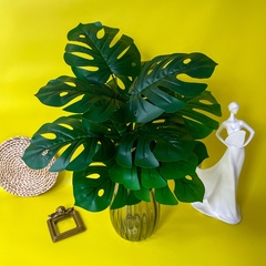 №2 Монстера искусственная, куст 12 веток, евро пластик, зеленая, как живая, 50-58 см