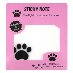 
          Прозрачные стикеры для заметок с клеевым краем, Alingar, 75 х 75 мм, 50 л., покрытие starlight touch, "Black PAW", лапка, роз, водонепрониц., европод.