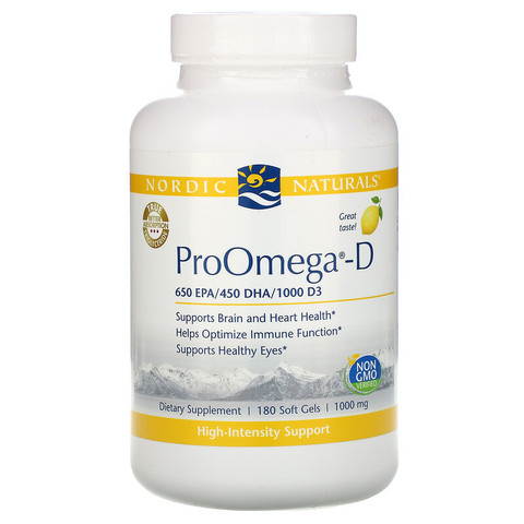 Nordic Naturals, ProOmega-D, со вкусом лимона, 180 мягких желатиновых капсул