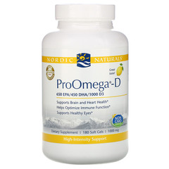 Nordic Naturals, ProOmega-D, со вкусом лимона, 180 мягких желатиновых капсул