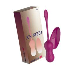 Сливовые вагинальные виброшарики AN Seed с функцией массажа бусинами и пультом ДУ - 