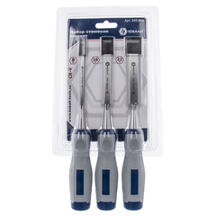 Набор стамесок КОБАЛЬТ плоских: 8, 16, 22 х 140 мм, CR-V, двухкомпонентная рукоятка (3 шт. (245-664)