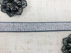Резинка тканая, ш. 1,5 см, чёрный с серебром