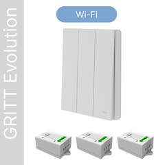 Умный беспроводной выключатель GRITT Evolution 3кл. белый комплект: 1 выкл. IP67, 3 реле 1000Вт 433 + WiFi с управлением со смартфона, EV221330WWF