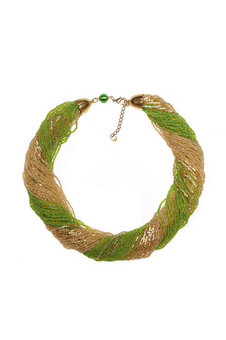 Бисерное ожерелье из 48 нитей зелено-золотистое