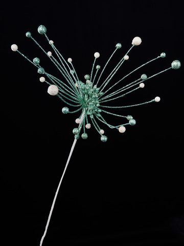 Цветок с бусинами 20х53см ChristmasDeLuxe зеленый с кремовым