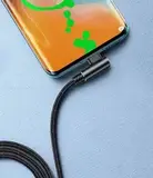 Кабель USB - Type C угловой быстрая зарядка 6A 66W 1 метр, нейлоновый провод шнур 1 м