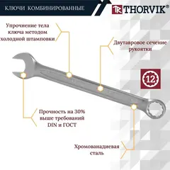 Thorvik CWS0016 Набор ключей гаечных комбинированных в сумке, 6-24 мм, 16 предметов