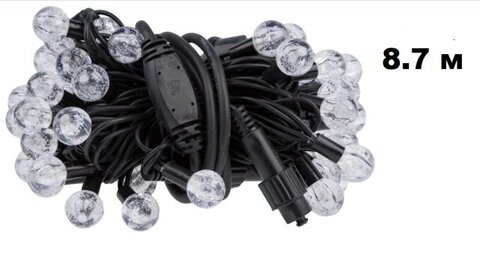 Гирлянда нить диод 60л/8,7м+1 ПРОЗРАЧНЫЙ ШАРИК С ПУЗЫРЬКАМИ ВОЗДУХА (2.4см), цв-мульти, черн пр с переходником УЛИЦА, в упак, 6011 МУЛЬТИ