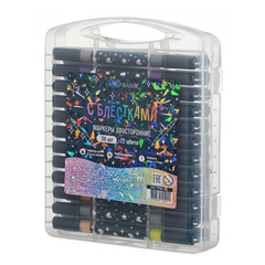 
          Фломастеры Basir, серия "Блёстки", разноцветные, двусторонние, в прозрачном пластиковом футляре, набор 36 шт