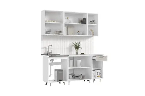 ЛДСП Кухня Рио NEW 1,8м   (490) (Дуб Крафт Белый, Белый (Антарес))