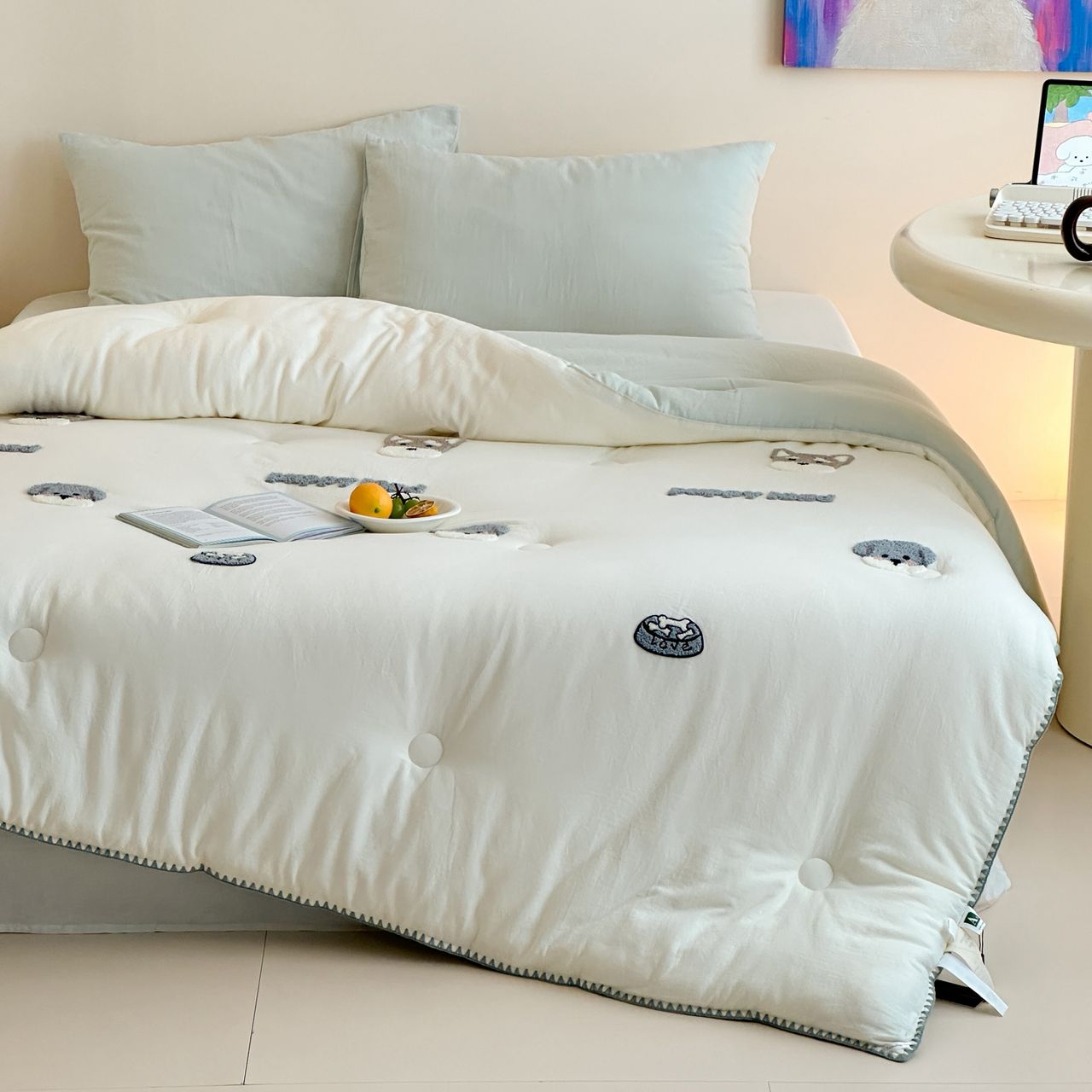 Одеяло Всесезонное из муслина с наполнителем из микрогеля, голубой 150х200