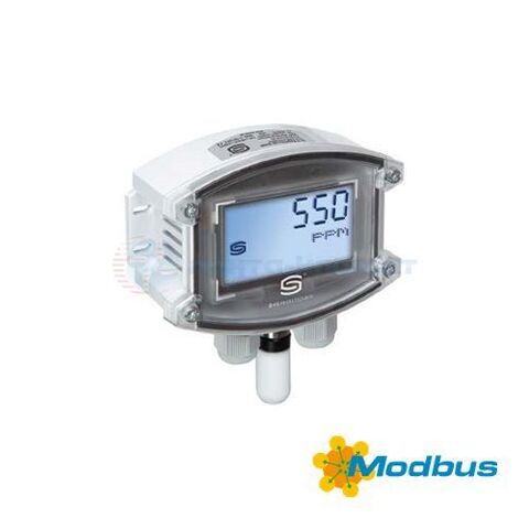 Датчик качества воздуха, углекислого газа, температуры, влажности для открытой установки AERASGARD AFTM-LQ-CO2-Modbus-LCD от S+S Regeltechnik, с подключением к шине Modbus