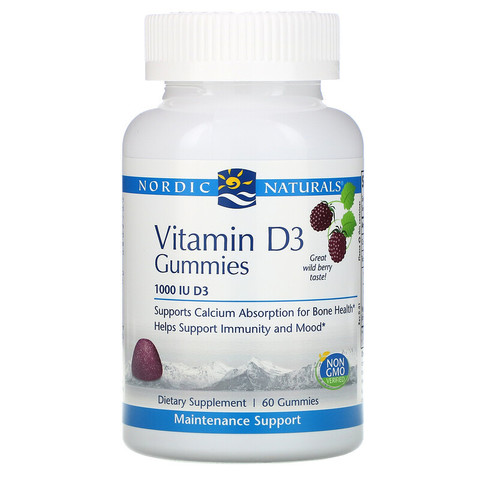 Nordic Naturals, Витамин D3, вкус лесных ягод, 1000 МЕ, 60 жевательных таблеток
