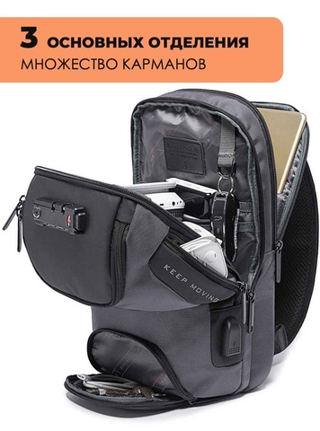Картинка рюкзак однолямочный Bange BG-7082 Grey - 7