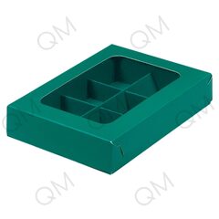 Коробка для 6 конфет с вклеенным окном 155*115*30 мм  (зеленая матовая), 10 шт