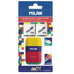 Ластик-точилка Milan COMPACT MIX+2смен.ласт син.кауч лезв.точ из углер стал