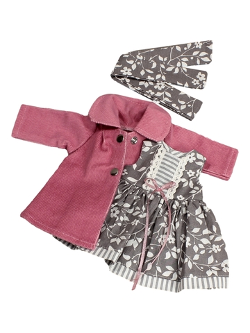 Пальто и платье - Розовый / серый. Одежда для кукол, пупсов и мягких игрушек.