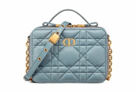 Сумка Dior Box Dior Caro на цепочке голубой