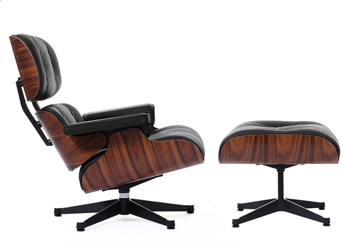 Кресло Eames Style Lounge Chair & Ottoman черная кожа/палисандр