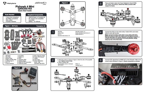 Набор для сборки квадрокоптера Holybro QAV250 Complete Kit (Pixhawk 6C mini/tele 915 MHz/M10 GPS/FPV VTX+Camera)