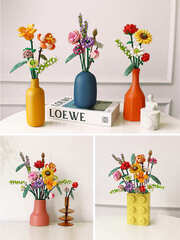 Конструктор LOZ mini Прекрасный вечный цветок для тебя - букет в синей вазочке 547 деталей NO. 1657 Blue vase Eternal flower Series