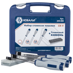 Набор стамесок КОБАЛЬТ плоских: 8, 16, 22 х 140 мм, CR-V, двухкомпонентная рукоятка, точил (245-688)