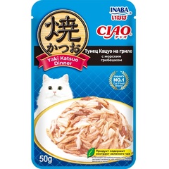 INABA Ciao пауч для кошек Тунец Кацуо на гриле с морским гребешком 50 гр