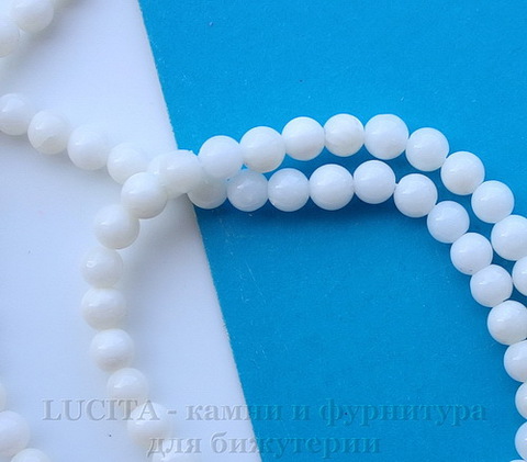 Бусина Коралл, шарик, цвет - белый, 4 мм, нить