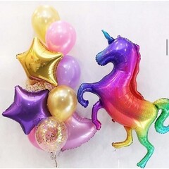 Композиция шаров «Единорог Радужный» со звёздами и сердцем