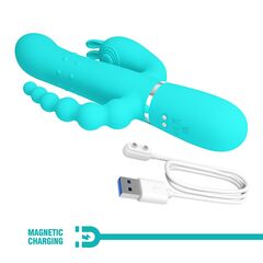 Аквамариновый вибратор для тройной стимуляции Cammy - 22,2 см. - 