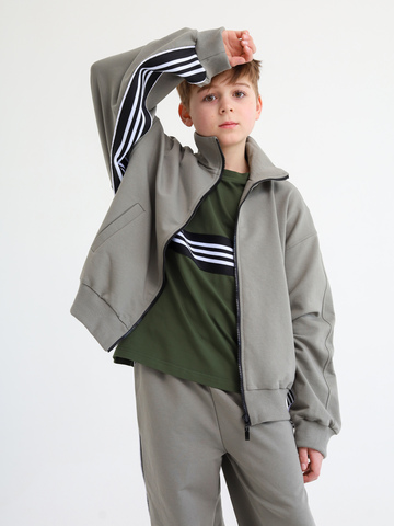 Кофта с лампасом на замке, олива