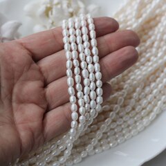 Жемчуг натуральный речной, рис, 5-6,5 мм, 1 нить, Ж020