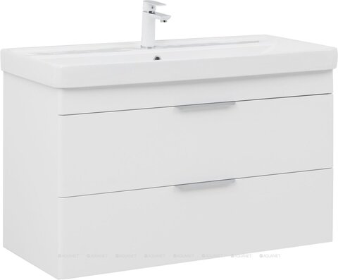 Aquanet 342095 Тумба с раковиной Ирис new 100 подвесная 2 ящ. цв. белый глянец (342095)