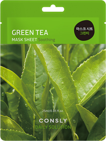 Consly Маска тканевая для лица с экстрактом листьев зелёного чая, Green Tea Leaves