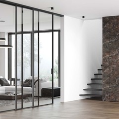 Алюминиевая стеклянная перегородка Каскад AG 1 серая ночь стекло прозрачное