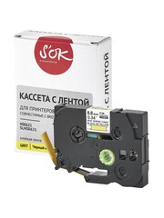 Кассета с лентой S'OK by Sakura Printing HSe-621 для Brother,  черный на желтом, 9мм, 1.5м , наклейка