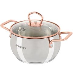 Кастрюля нерж, 1.8 л, крышка стекло, Daniks, Карлин, GS-01332G-16, индукц