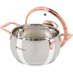 Кастрюля нерж, 1.8 л, крышка стекло, Daniks, Карлин, GS-01332G-16, индукц