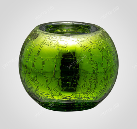 Подсвечник стеклянный кракелюр (Высота 10 см) - Зеленый