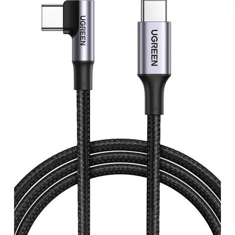 Кабель UGREEN US334 USB-C 2.0 to Angled USB-C Braided Cable With Aluminium Shell: 2м, черный